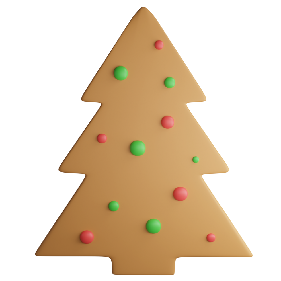 Gingerbread Christmas tree clipart flat design icon isolated on transparent background, 3D render Christmas and New year concept png