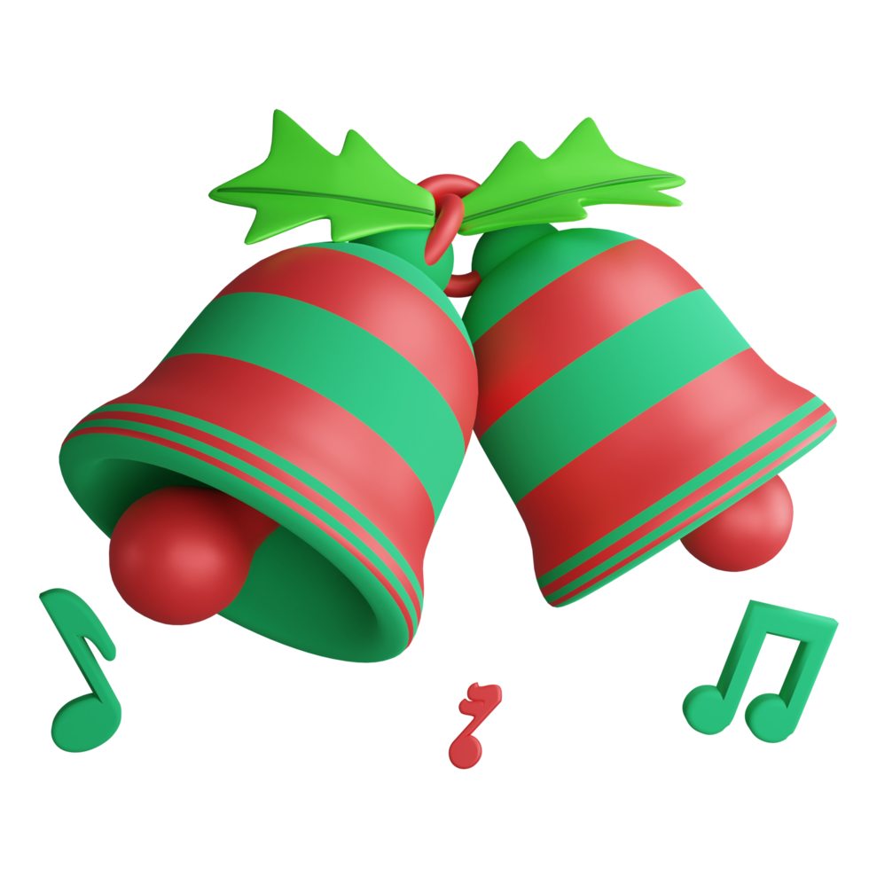 Christmas bells clipart flat design icon isolated on transparent background, 3D render Christmas and New year concept png