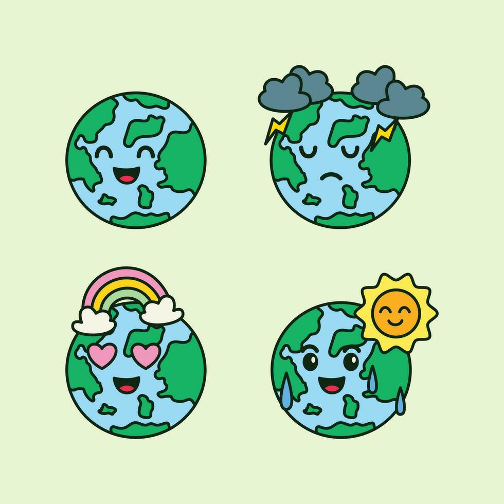 Cute earth planet emoji, earth day illustration, cute earth expression vector