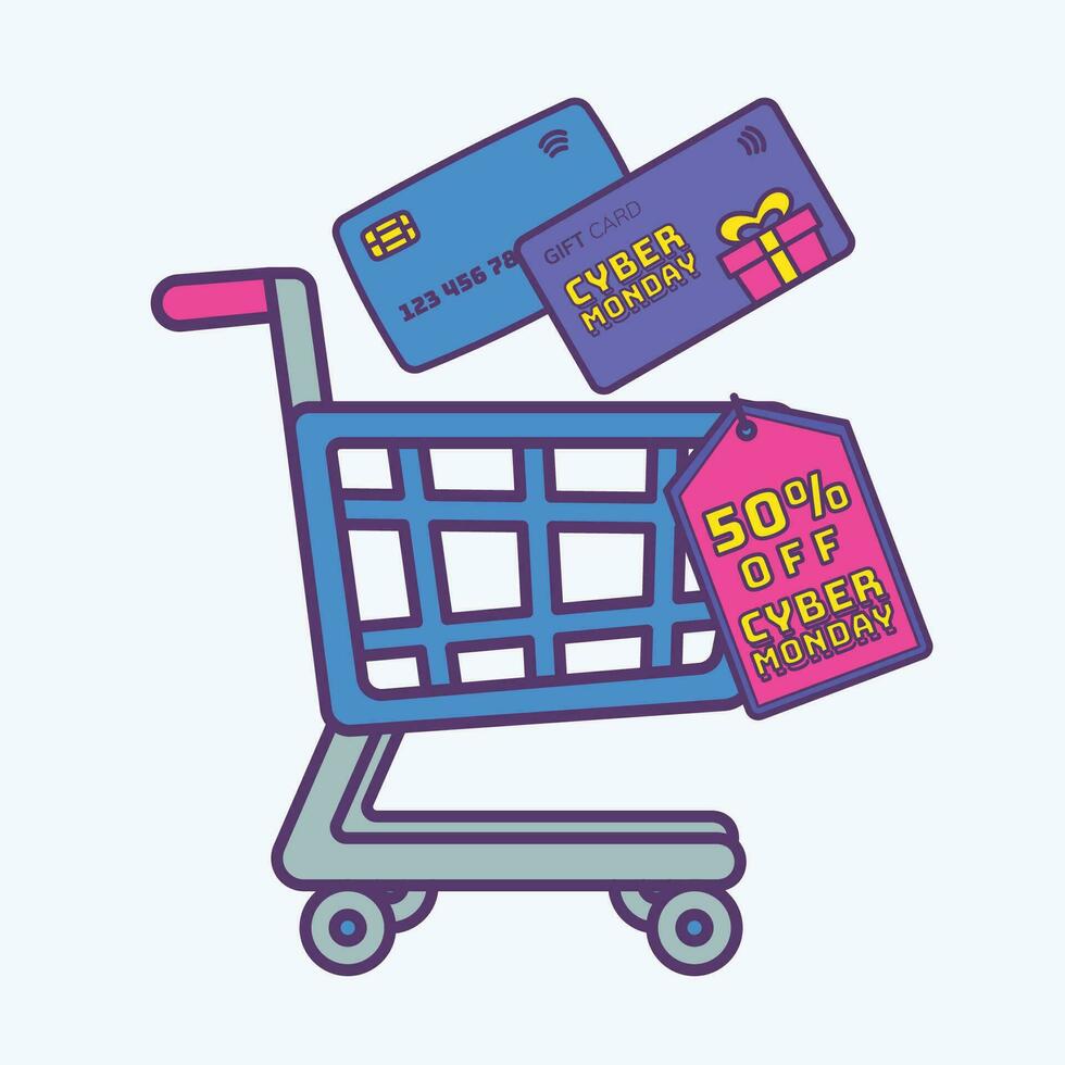 Shopping Cart With cyber monday tag and promotion vector