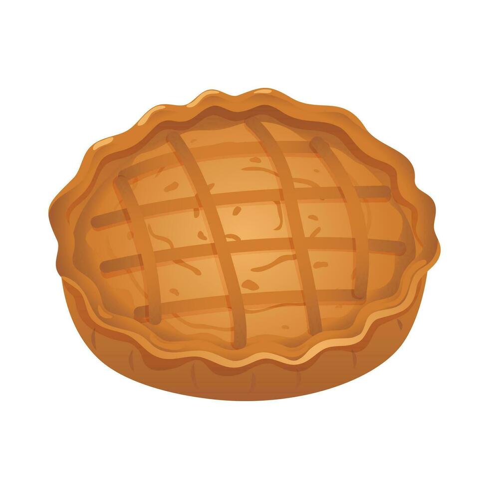 Pumpkin pie is a whole sweet food for the fall holiday. American dessert for Thanksgiving. Fragrant pastry made from dough with a crispy crust. A confectionery product made from flour with filling. vector