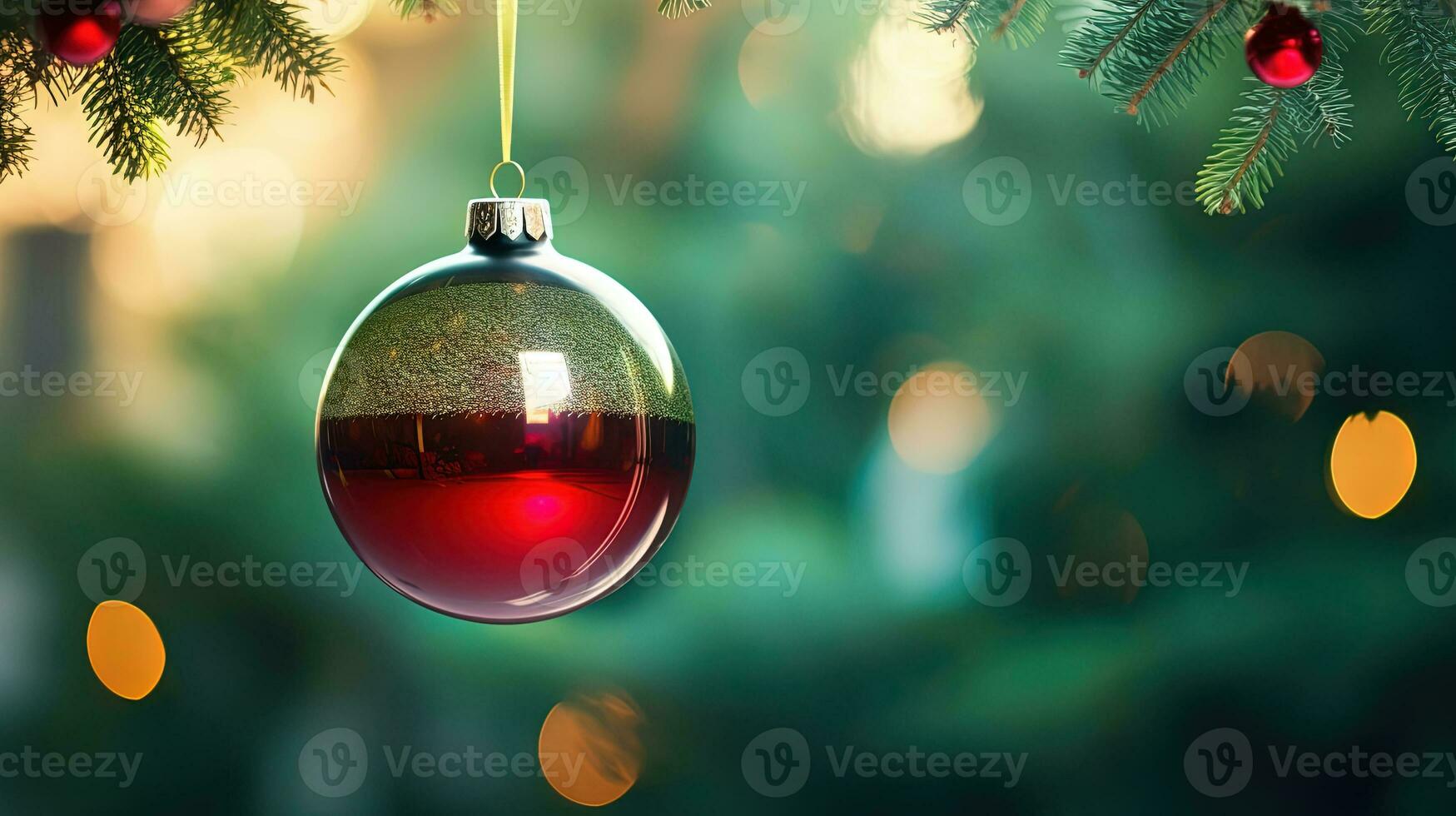 Christmas ball for the holiday tree. Shiny bauble for winter Xmas holidays. Generated AI. photo