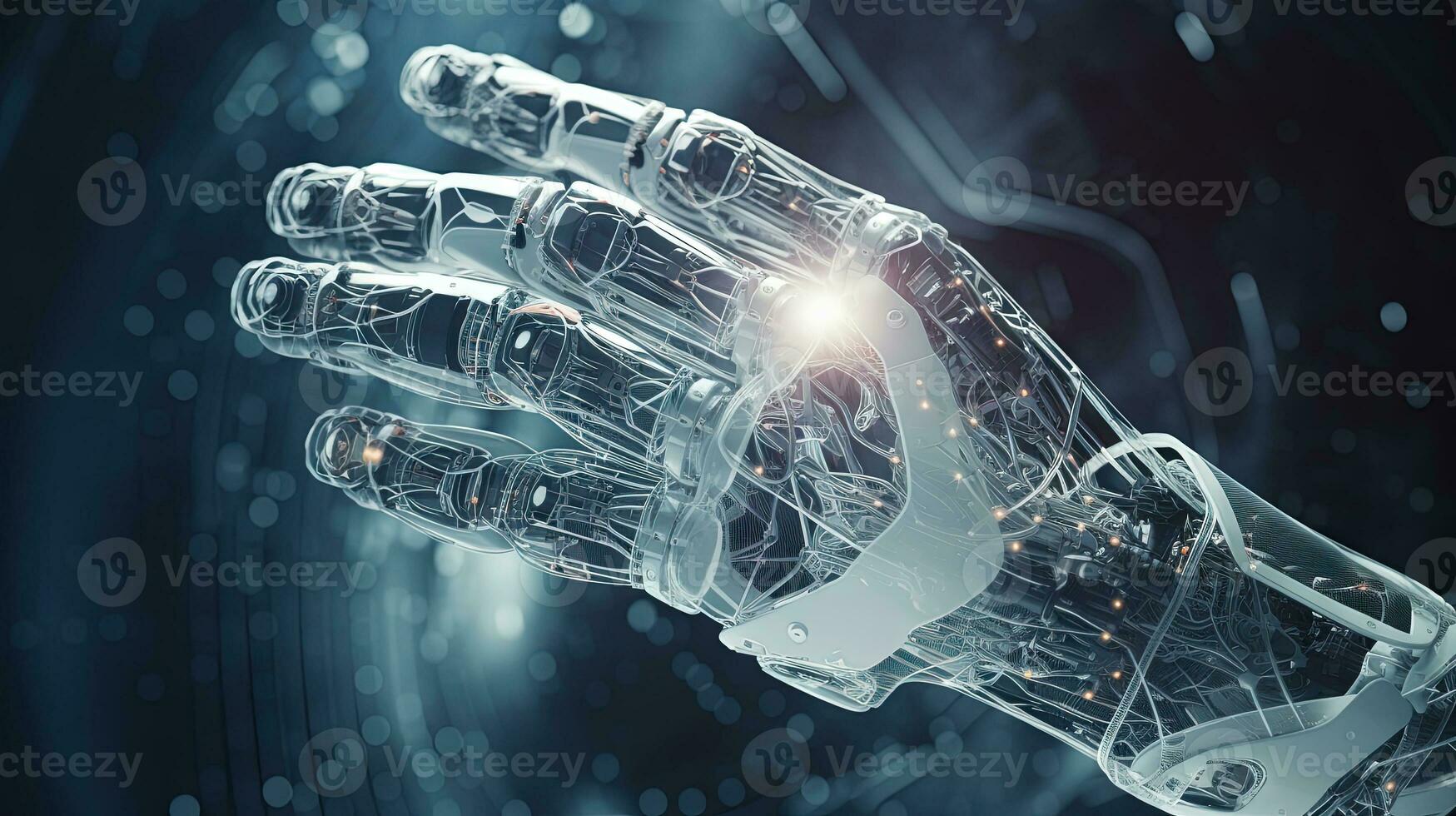 Robot hand technology concept with shiny electronic connections. Generated AI. photo