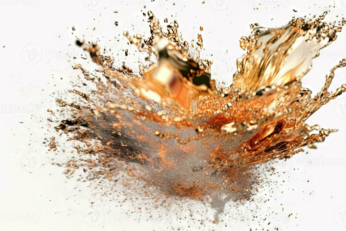 Abstract colorful powder explosion. Paint or cosmetics burst on white background. Generated AI. photo