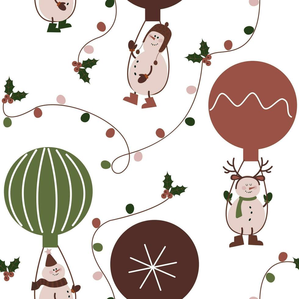 Seamless pattern with Christmas snowmen and balls vector