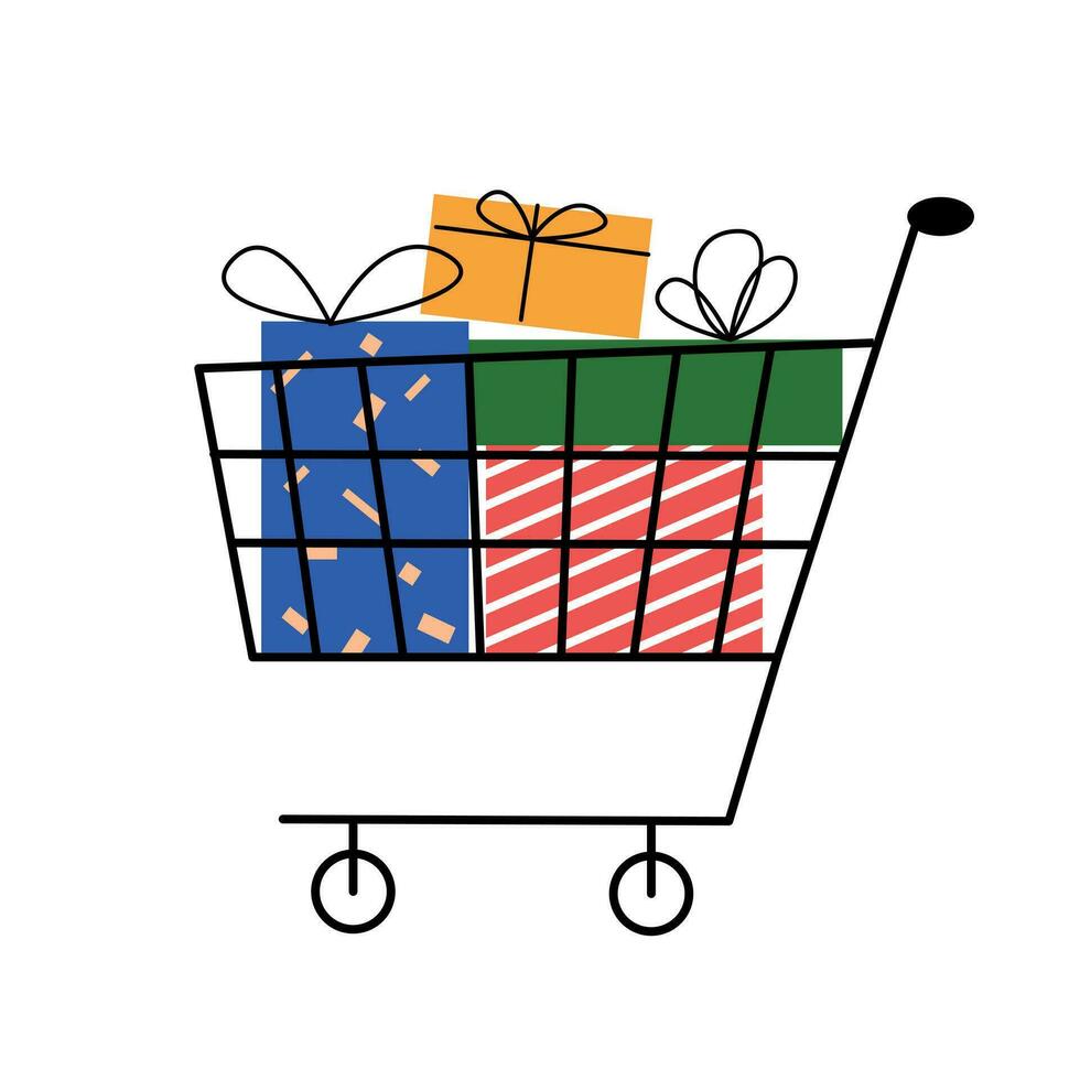 Cart with festive Christmas and New Year gifts vector