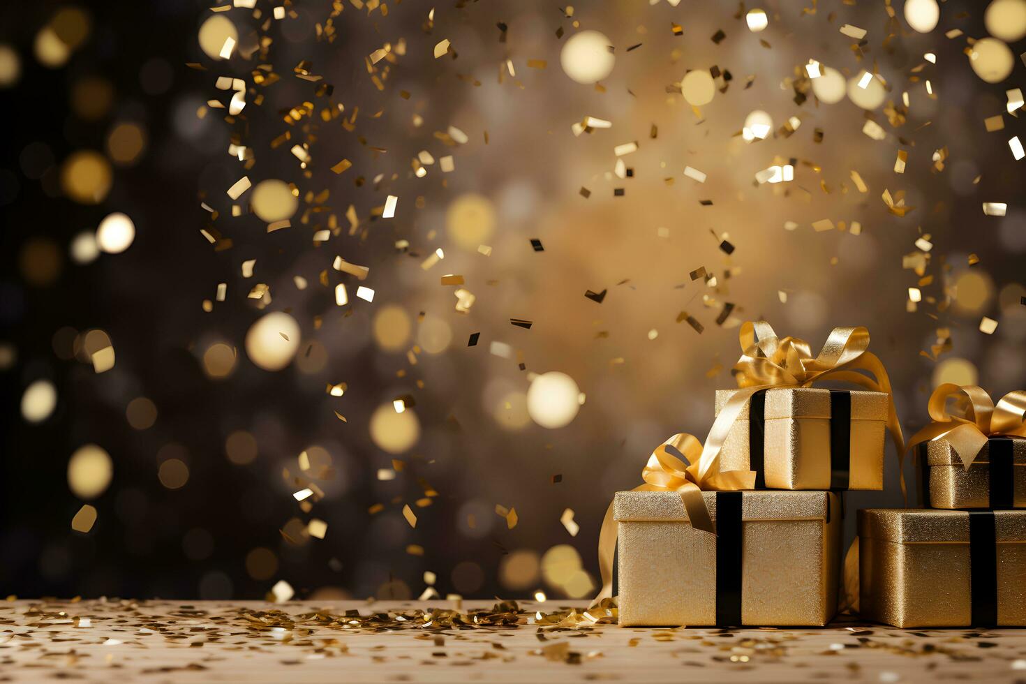 gold confetti with balloon luxury birthday background ai generated photo