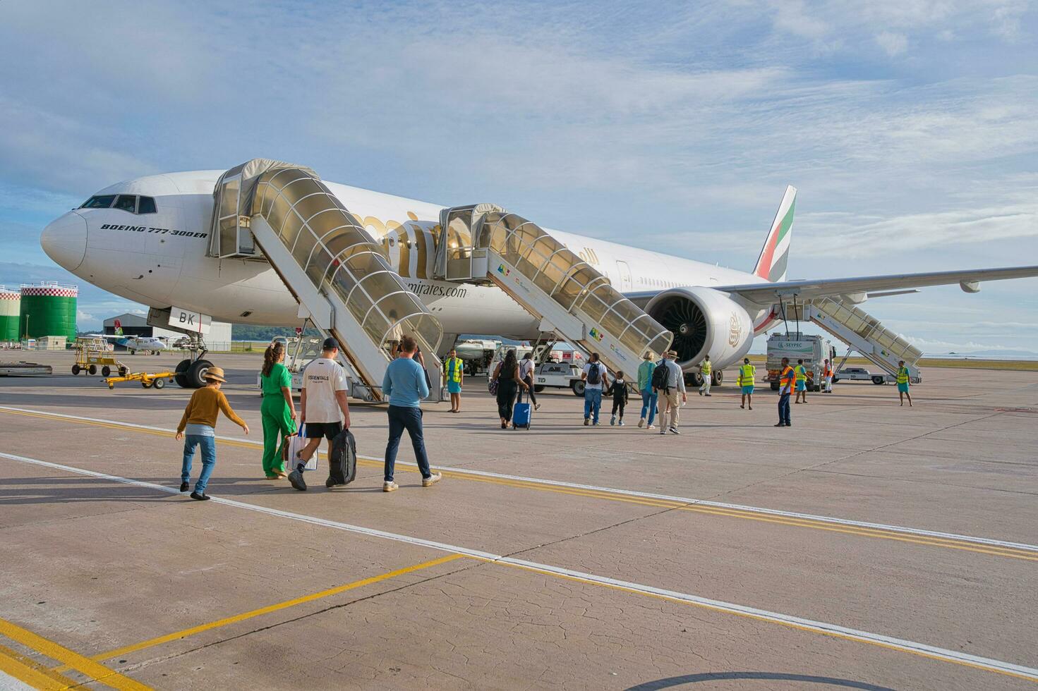 Mahe, Seychelles, 10.10.2023 Morning emirates flight from Seychelles to Dubai, clients boarding photo
