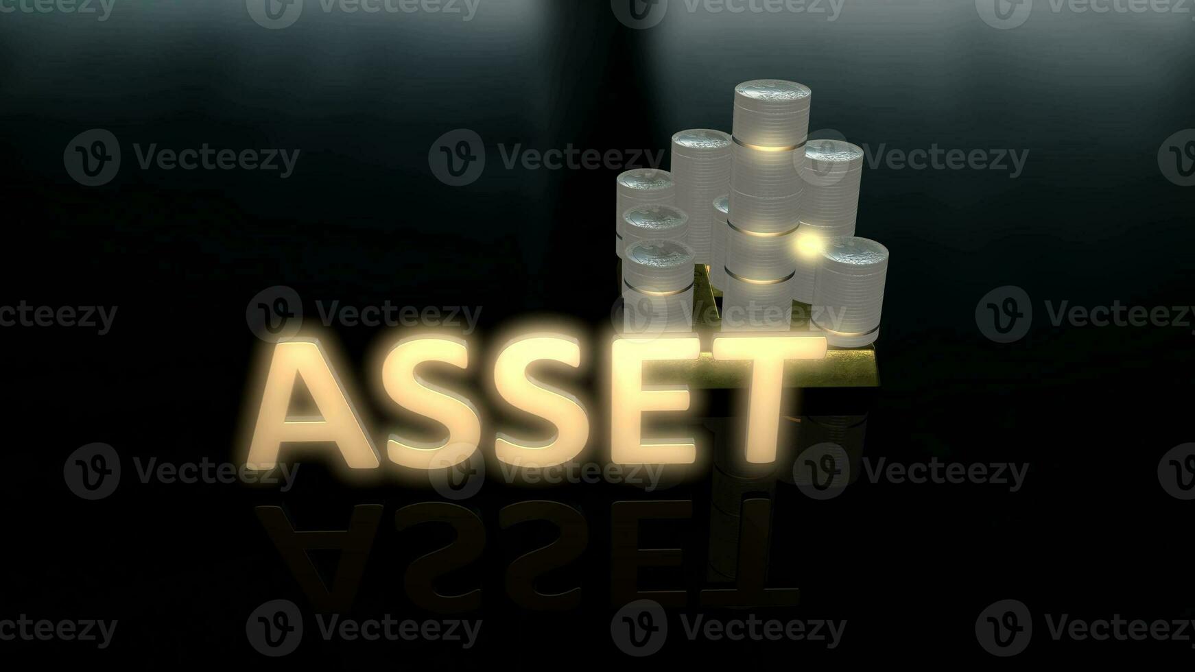 Glowing Asset text with background house made up of coin made up of gold and silver photo