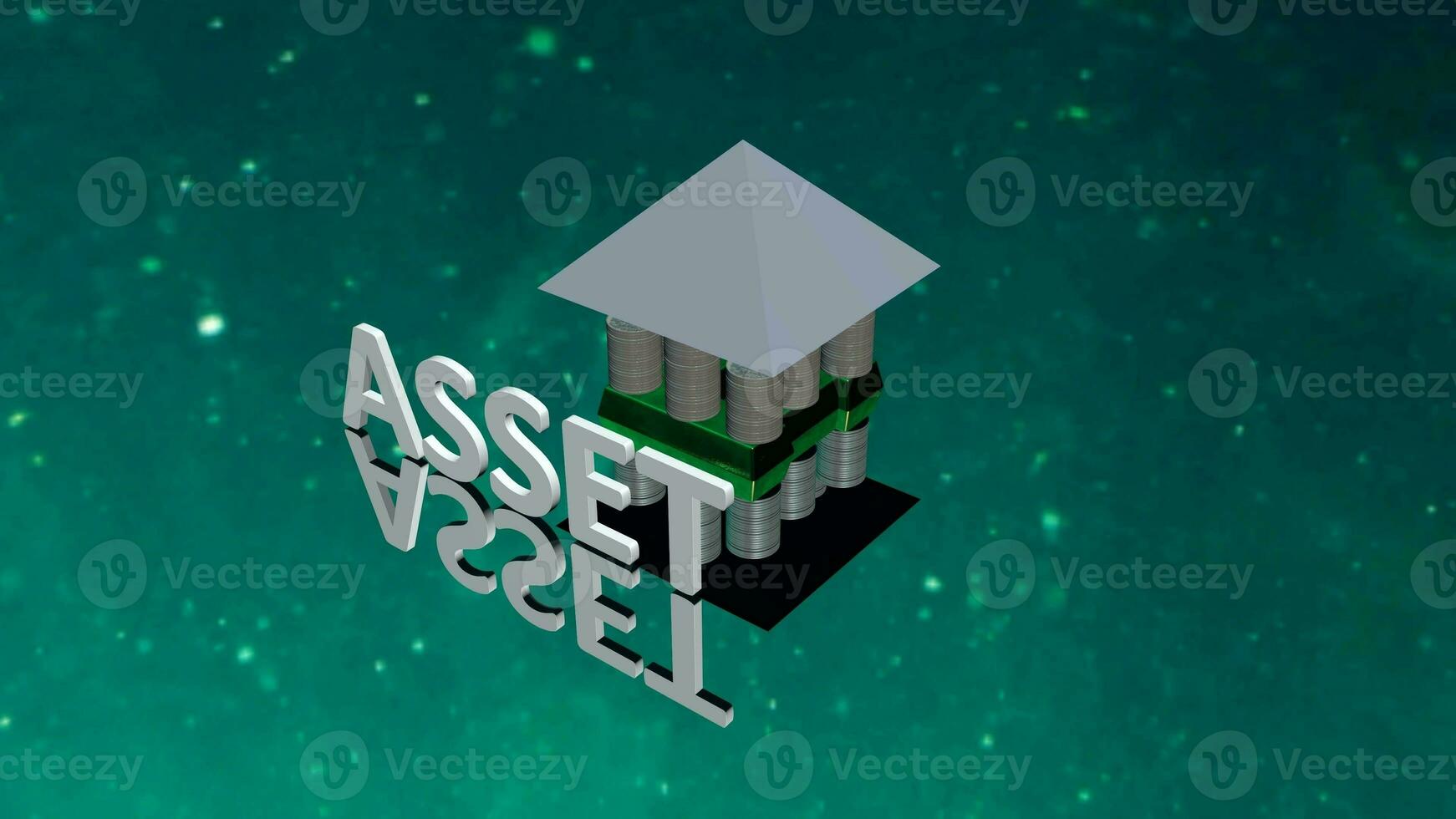 Glowing Asset text with background house made up of coin made up of gold and silver photo