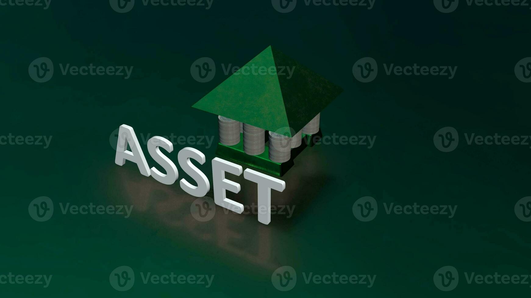 Glowing Asset text with background house made up of coin made up of gold and silver photo