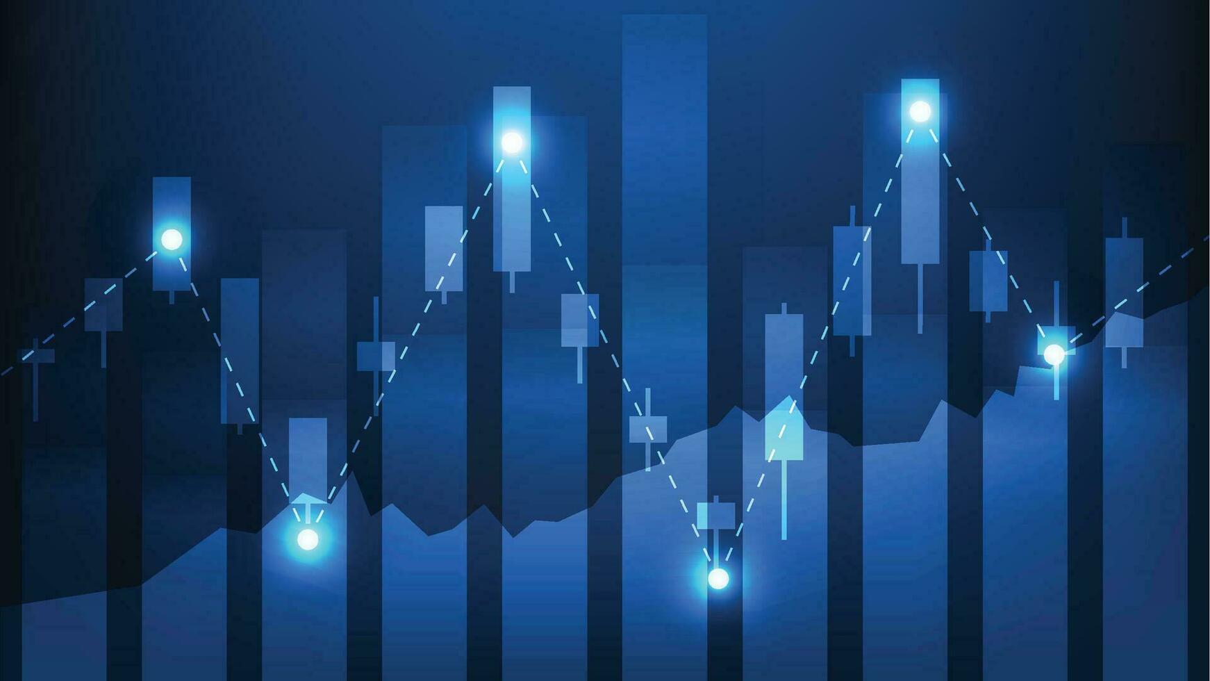 Financial business statistics with bar graph and candlestick chart show stock market price on dark blue background vector