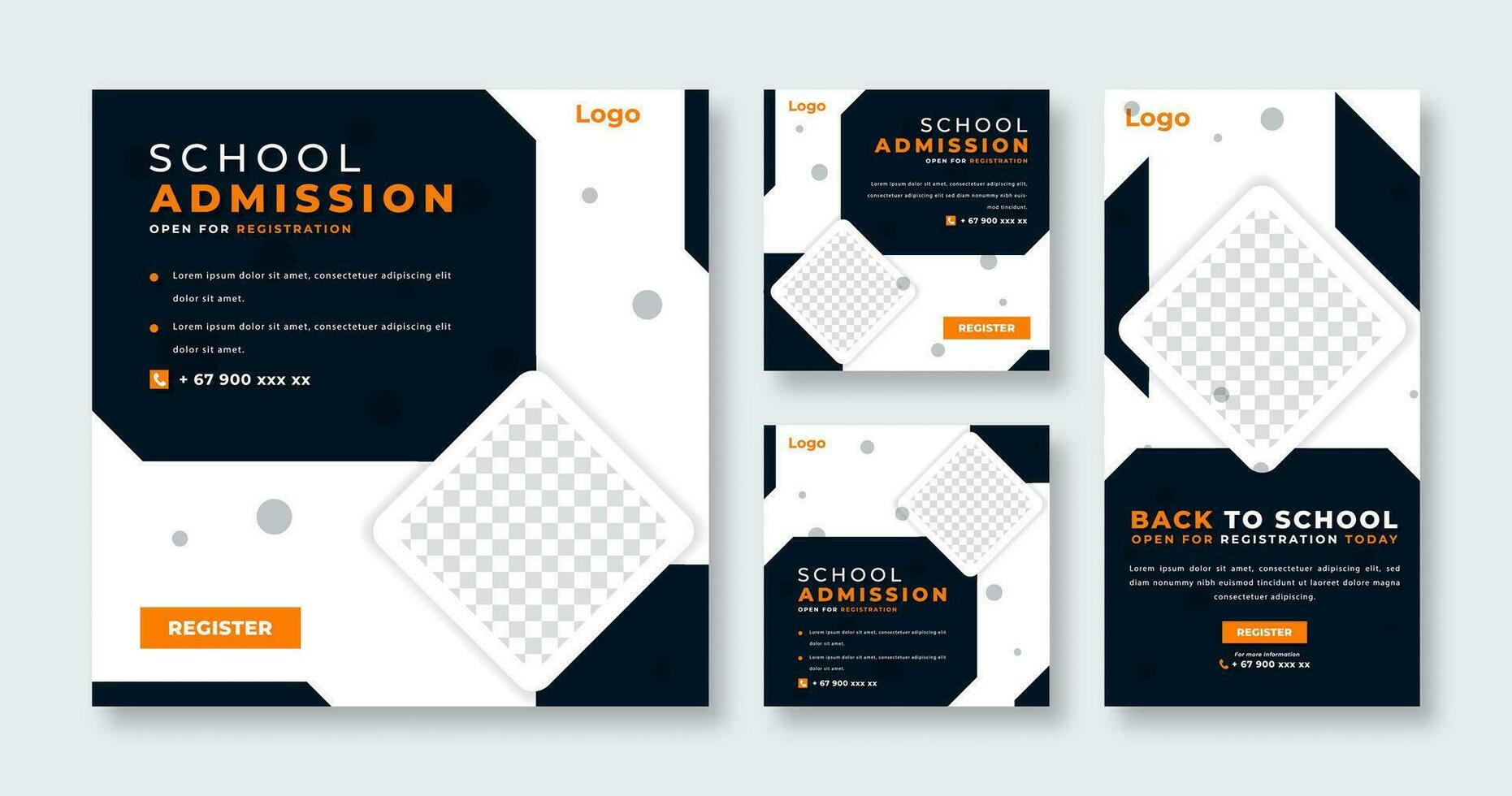 School Admission Social Media Post for Online Marketing Promotion Banner, Story and Web Internet Ads Flyer vector