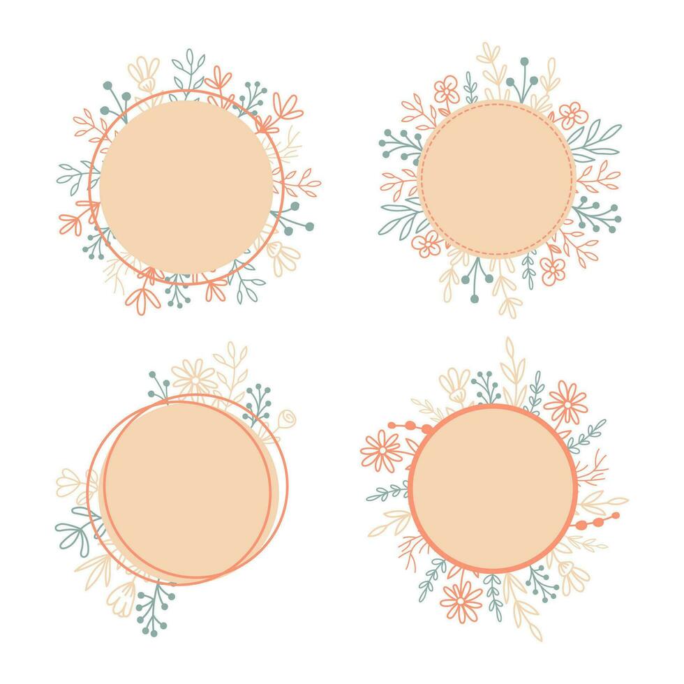 collection hand drawn images of simple flower wreath frames vector