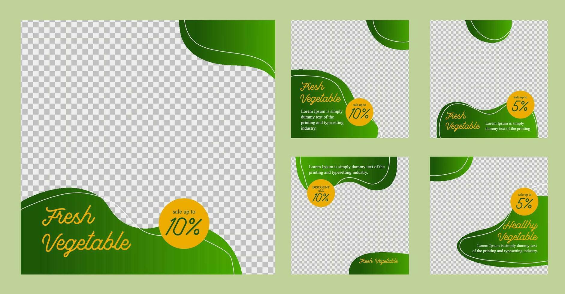 Fresh vegetables social media template collection sale flat design background vector