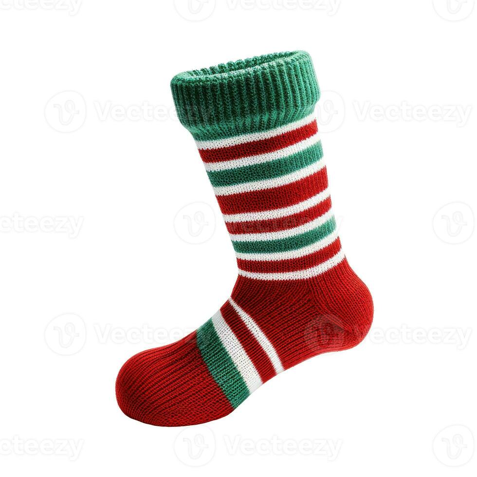 AI Generative Christmas sock with nordic geometric ornament isolated on white photo