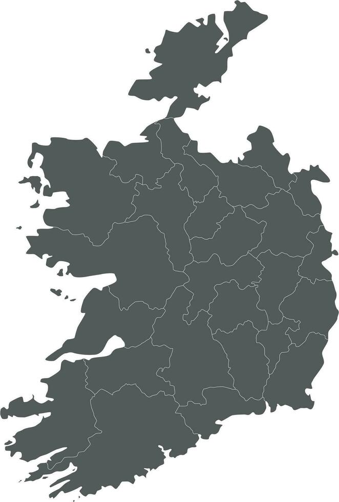 Vector blank map of Ireland with counties and administrative divisions. Editable and clearly labeled layers.