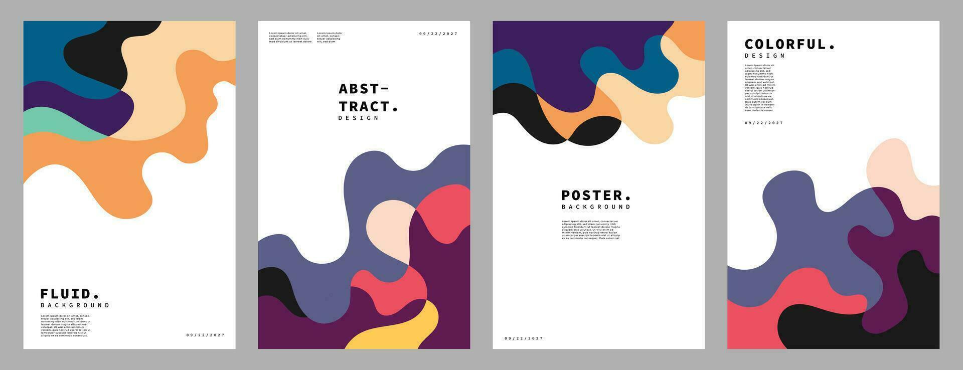 Abstract fluid and colorful poster design set. Organic shapes background template. Groovy backdrop design. vector