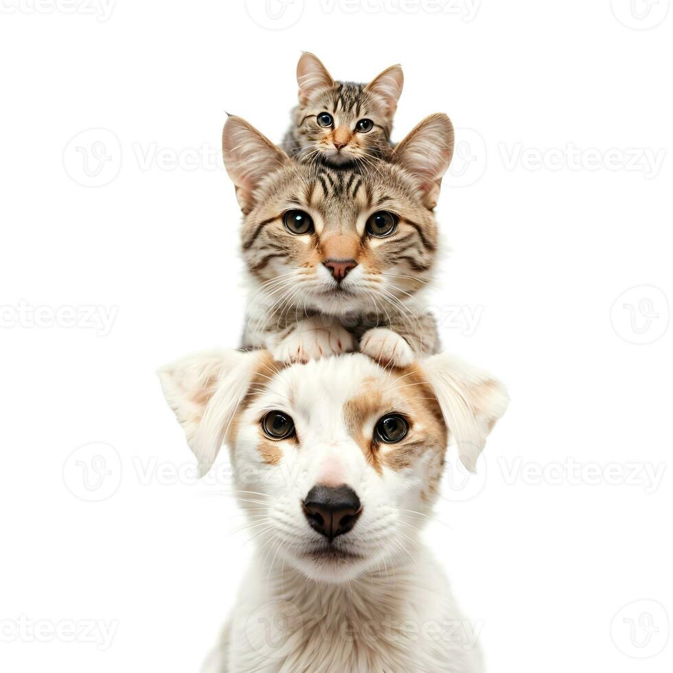 Two cats on the pet dog. National pet day. AI generative photo