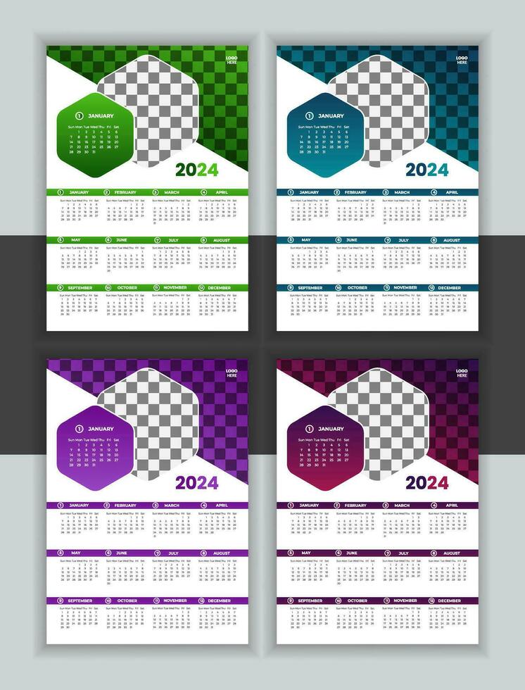 Vector Wall Calendar Design Template 2024