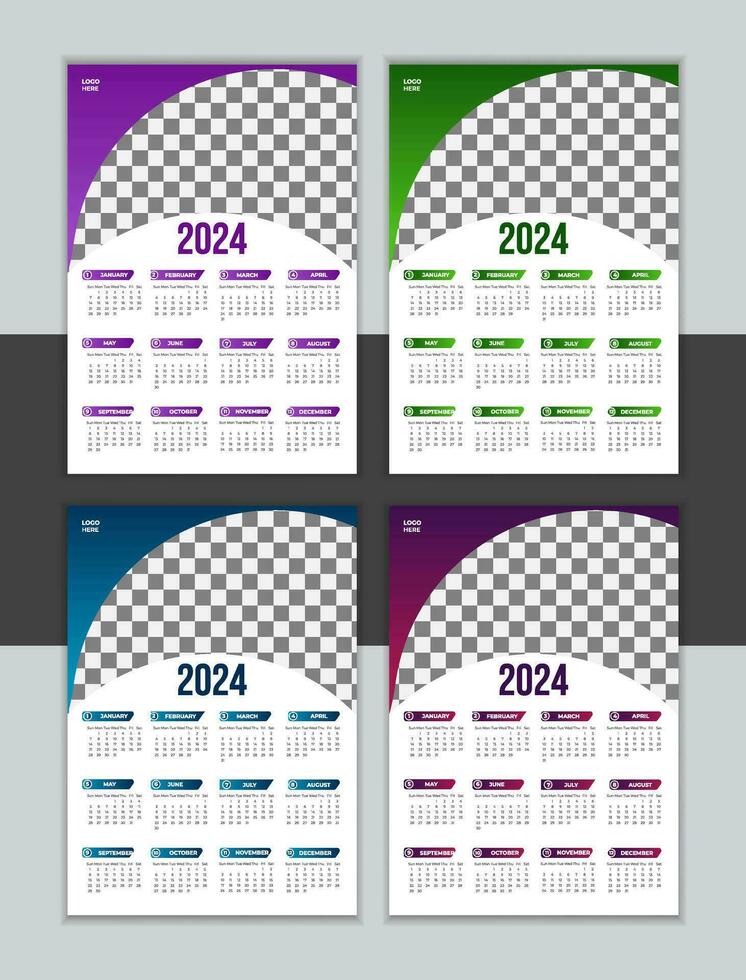 Vector Wall Calendar Design Template 2024