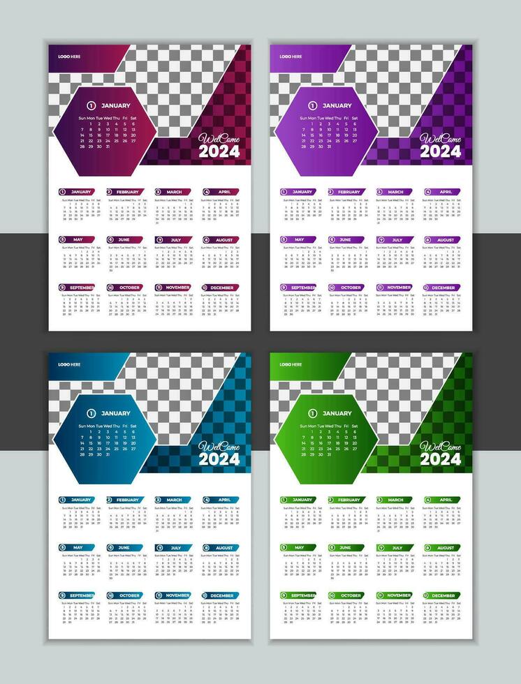 Vector Wall Calendar Design Template 2024