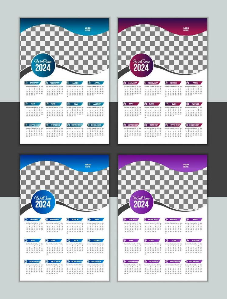 Vector Wall Calendar Design Template 2024