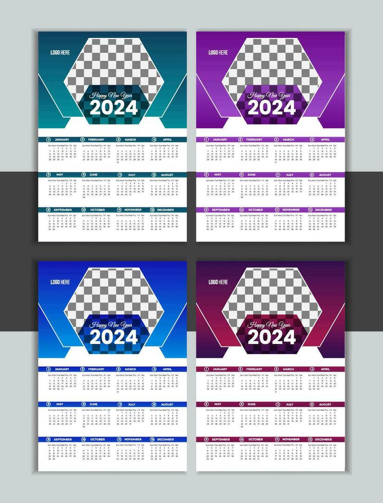 Vector Wall Calendar Design Template 2024