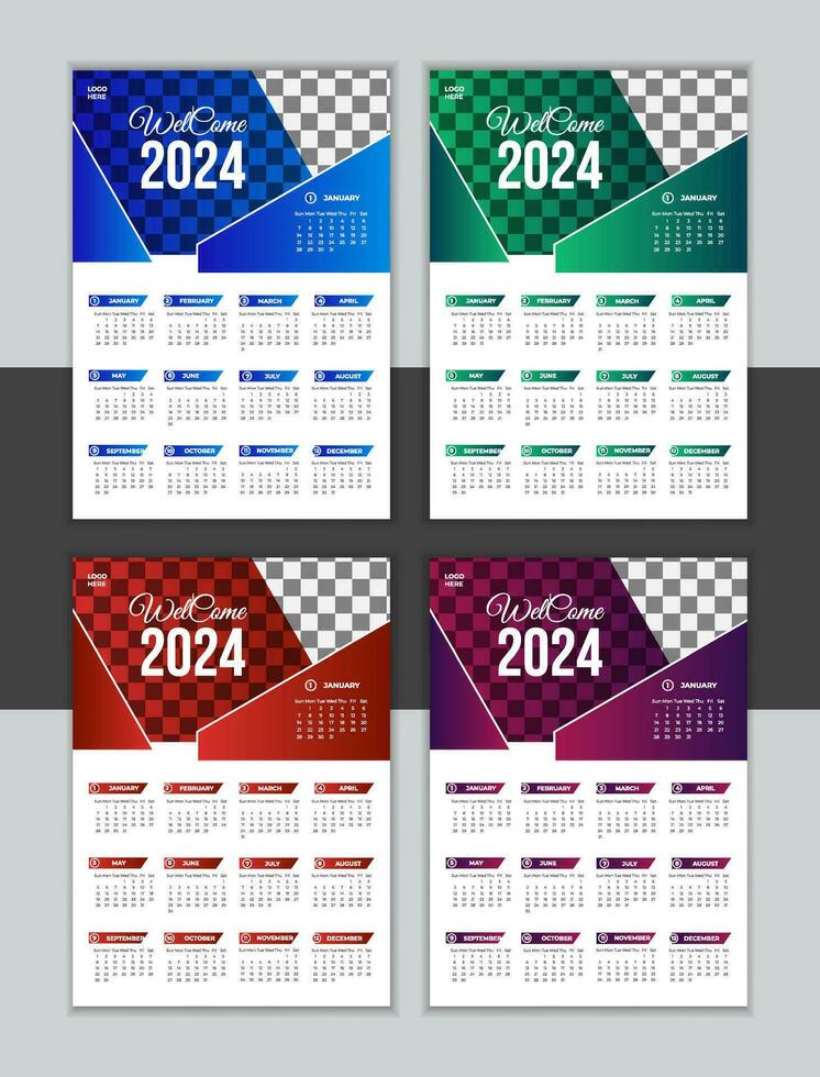 Vector Wall Calendar Design Template 2024