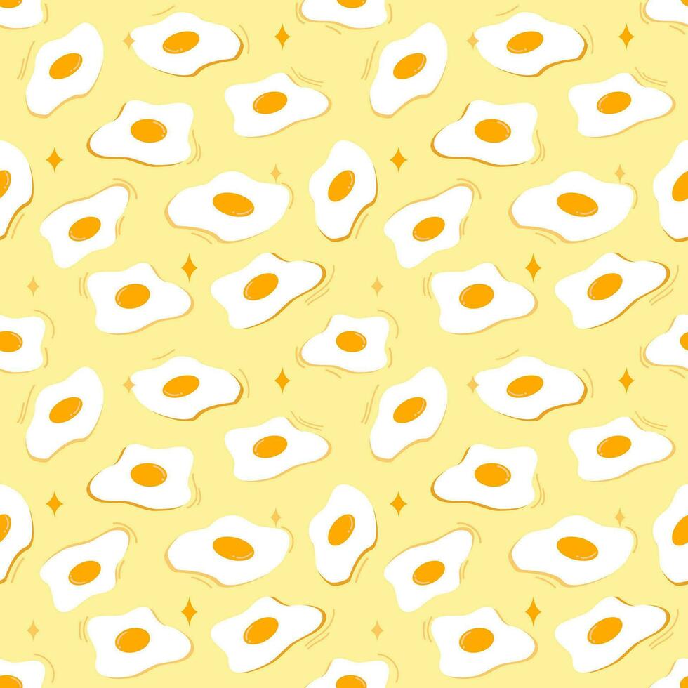 Seamless pattern of sunny side up fried eggs on yellow background for design, decoration, printing, paper wrap vector