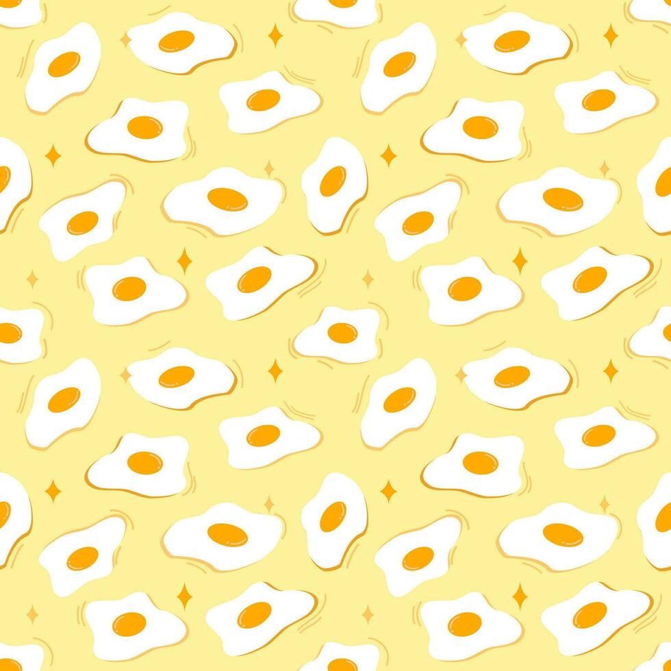 Seamless pattern of sunny side up fried eggs on yellow background for design, decoration, printing, paper wrap vector