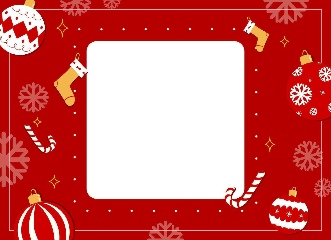 Blank Christmas frame with Christmas decoration in red background, banner, copy space vector