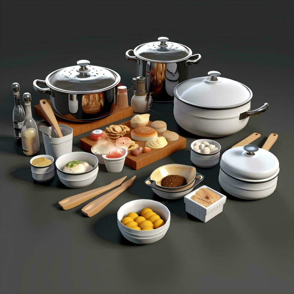 a collection of pots and pans and other items, AI Generative photo
