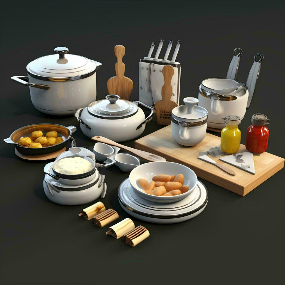 kitchen set by 3d-model, AI Generative photo