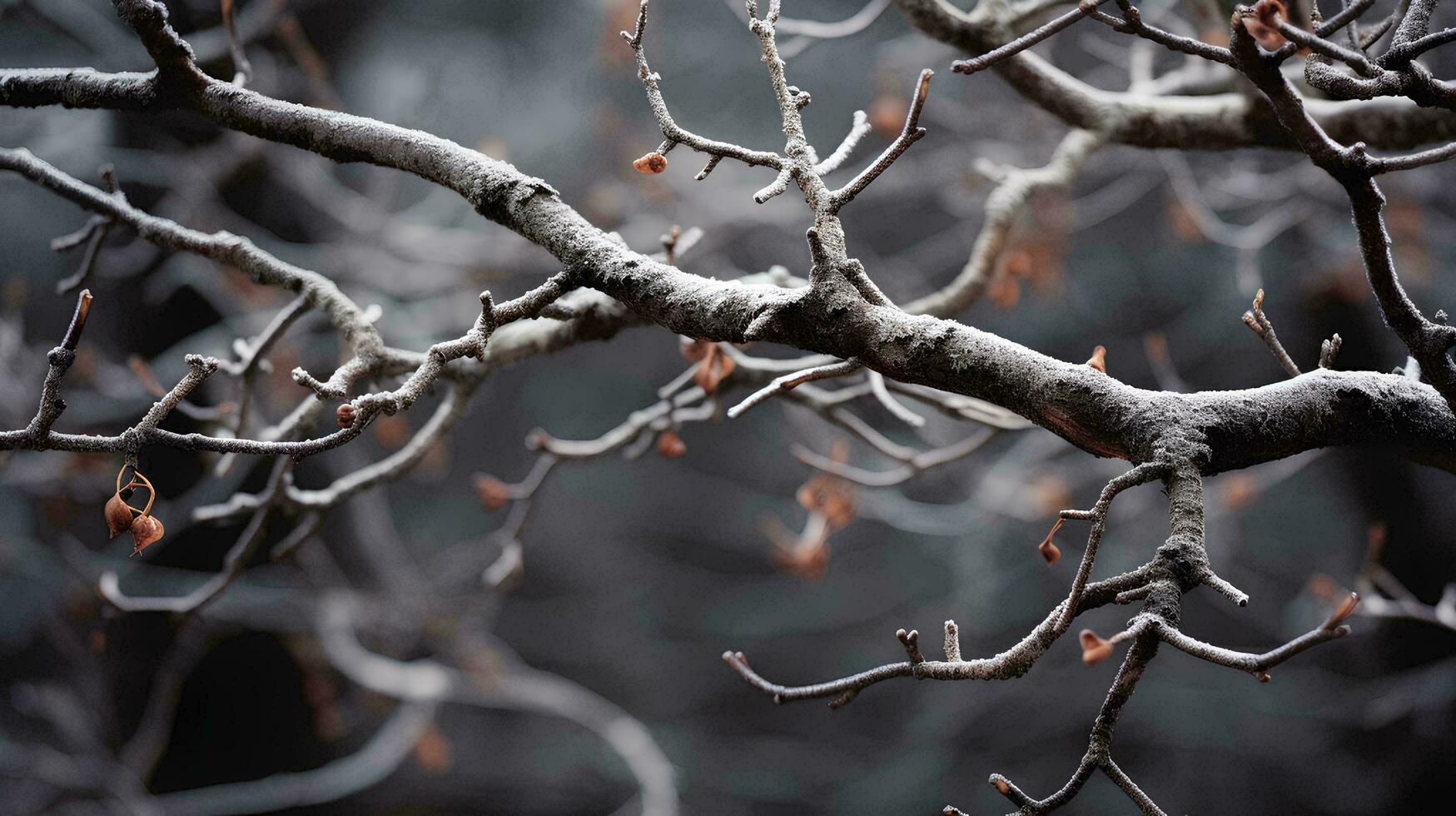 lozano arboles con No hojas izquierda solamente leña menuda y sucursales, ai generativo foto