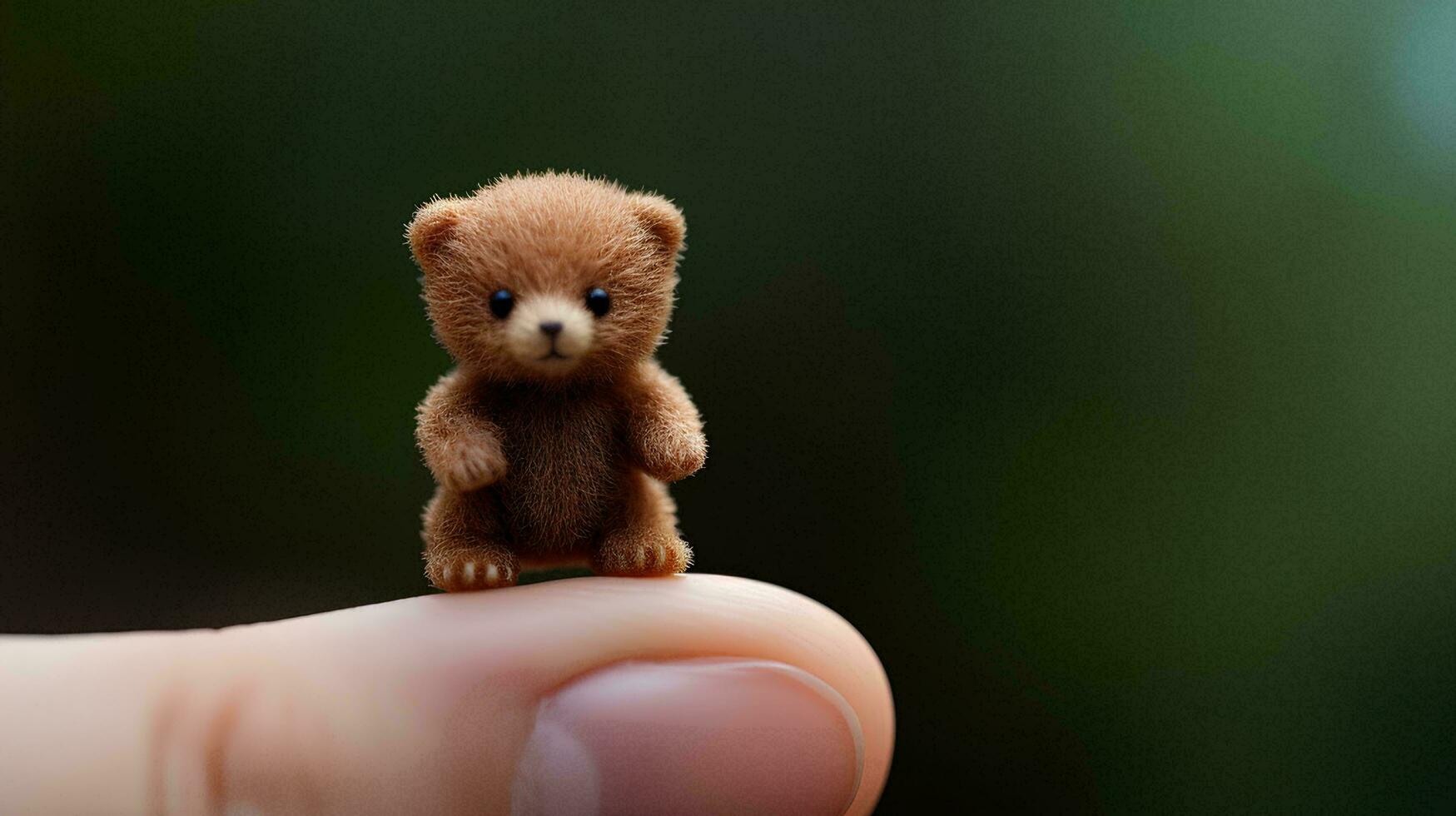 a little bear is sitting on a person's finger, AI Generation photo