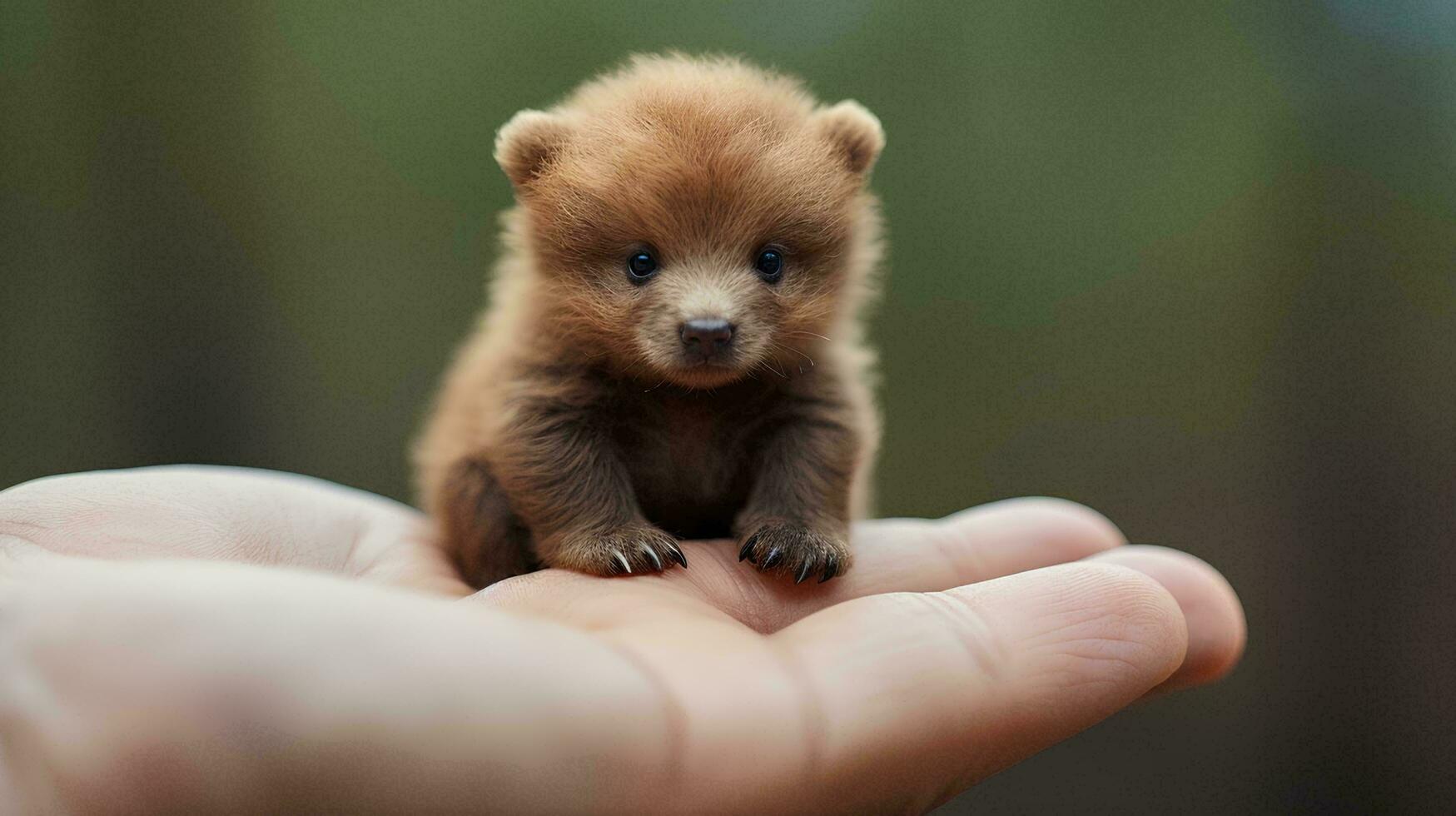 a little bear is sitting on a person's finger, AI Generation photo