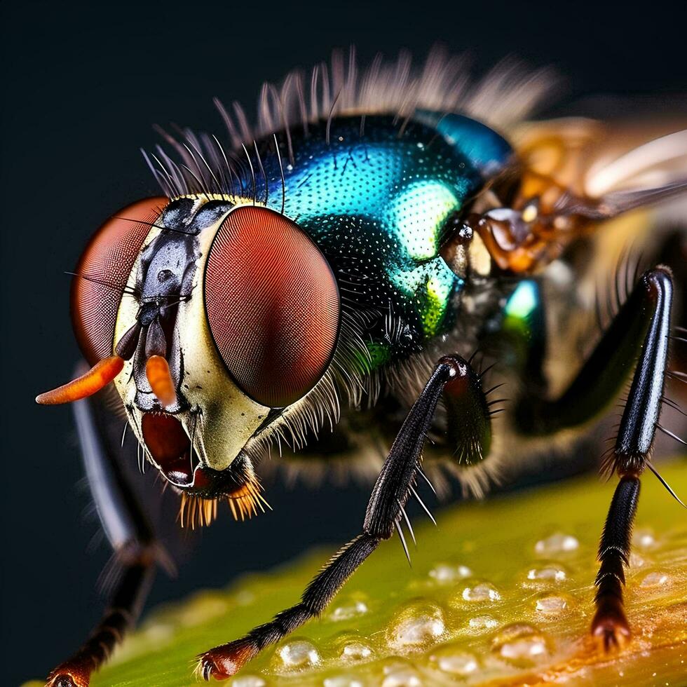 a close up of a fly with blue eyes, AI Generative photo