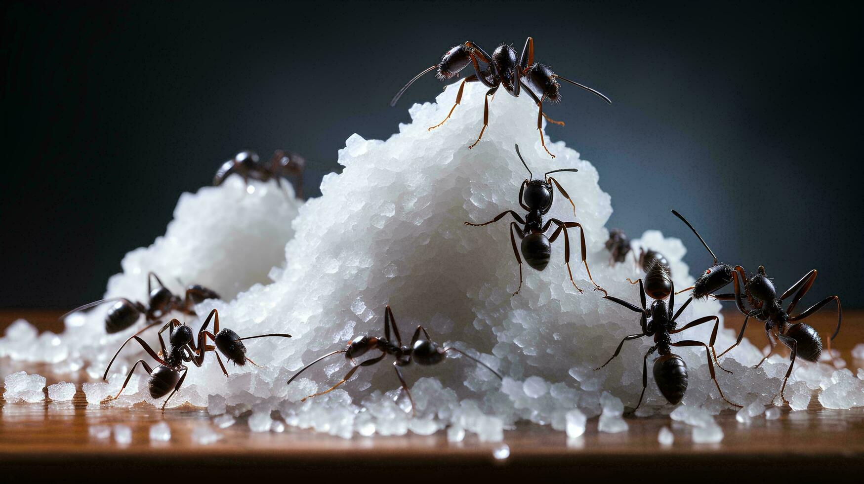 a group of ants eating sugar on the table, AI Generative photo