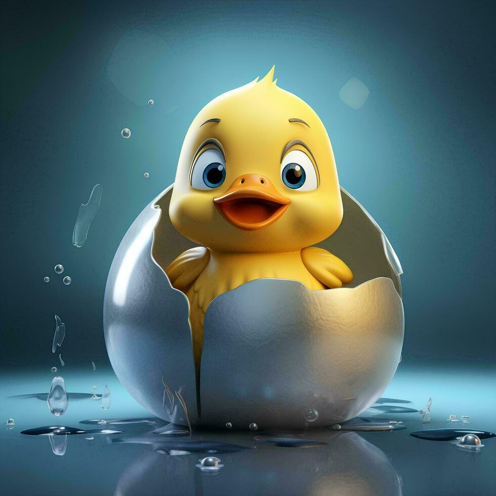 a duck is sitting inside of a silver egg, AI Generative photo