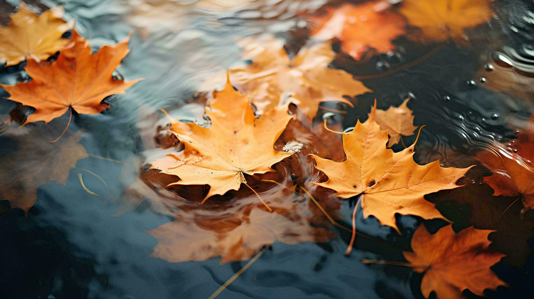 autumn leaves floating on the water, AI Generative photo