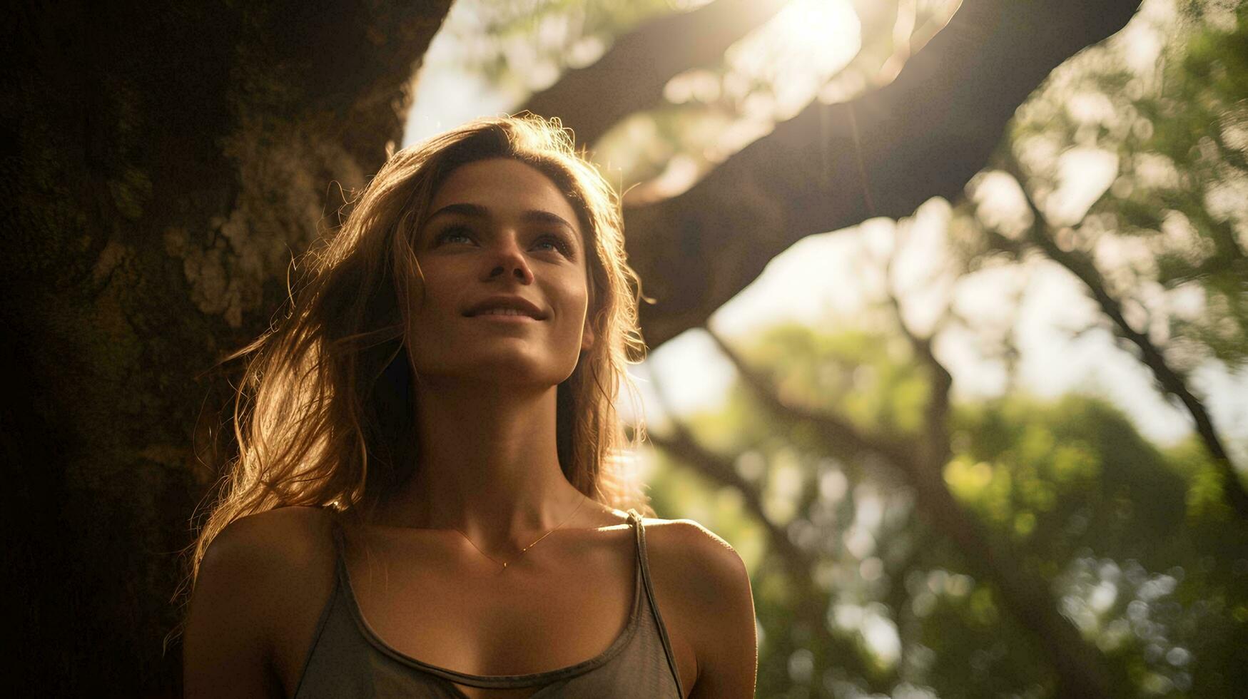 portrait of a woman under a tree in aesthetic style, AI Generative photo