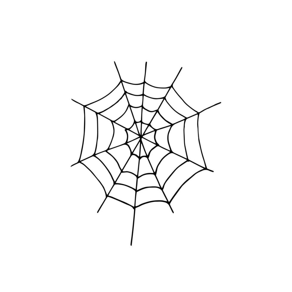 Hand drawn spider web. Outline illustration of a simple Halloween party decoration. Isolated object on the white background. Clipart for Halloween cartoon spooky vector