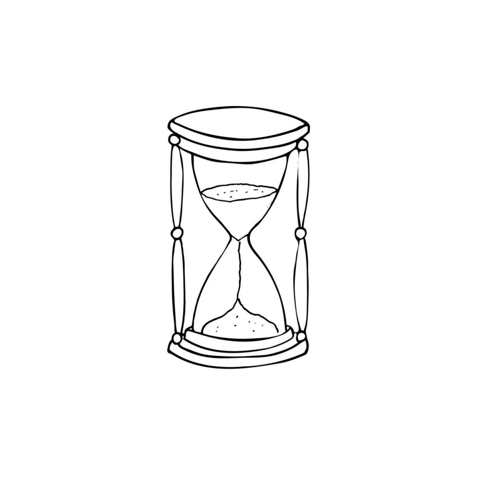 Sand watch glass vector illustration. Hand drawn vector illustration, isolated on white background. Doodle Sandglass.