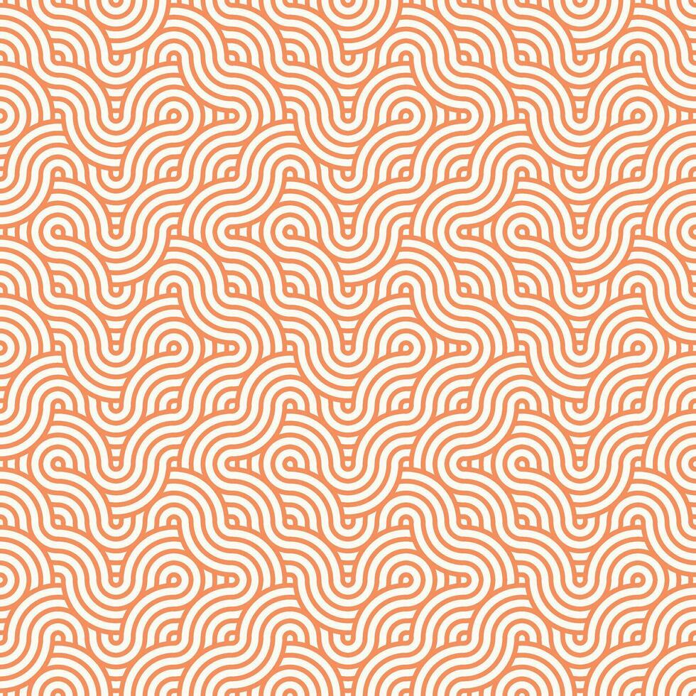 Orange seamless abstract geometric japanese overlapping circles lines and waves pattern vector