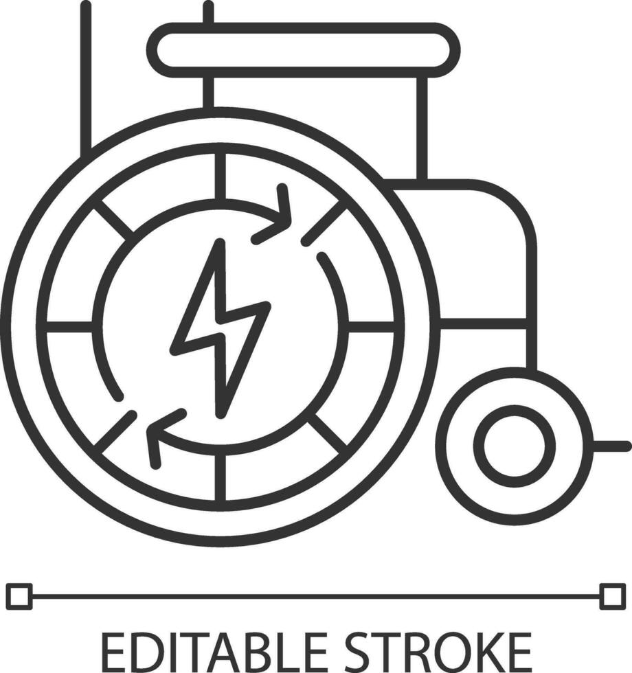 2d píxel Perfecto editable negro automático silla de ruedas icono, aislado vector, Delgado línea ilustración representando médico cuidado equipo. vector