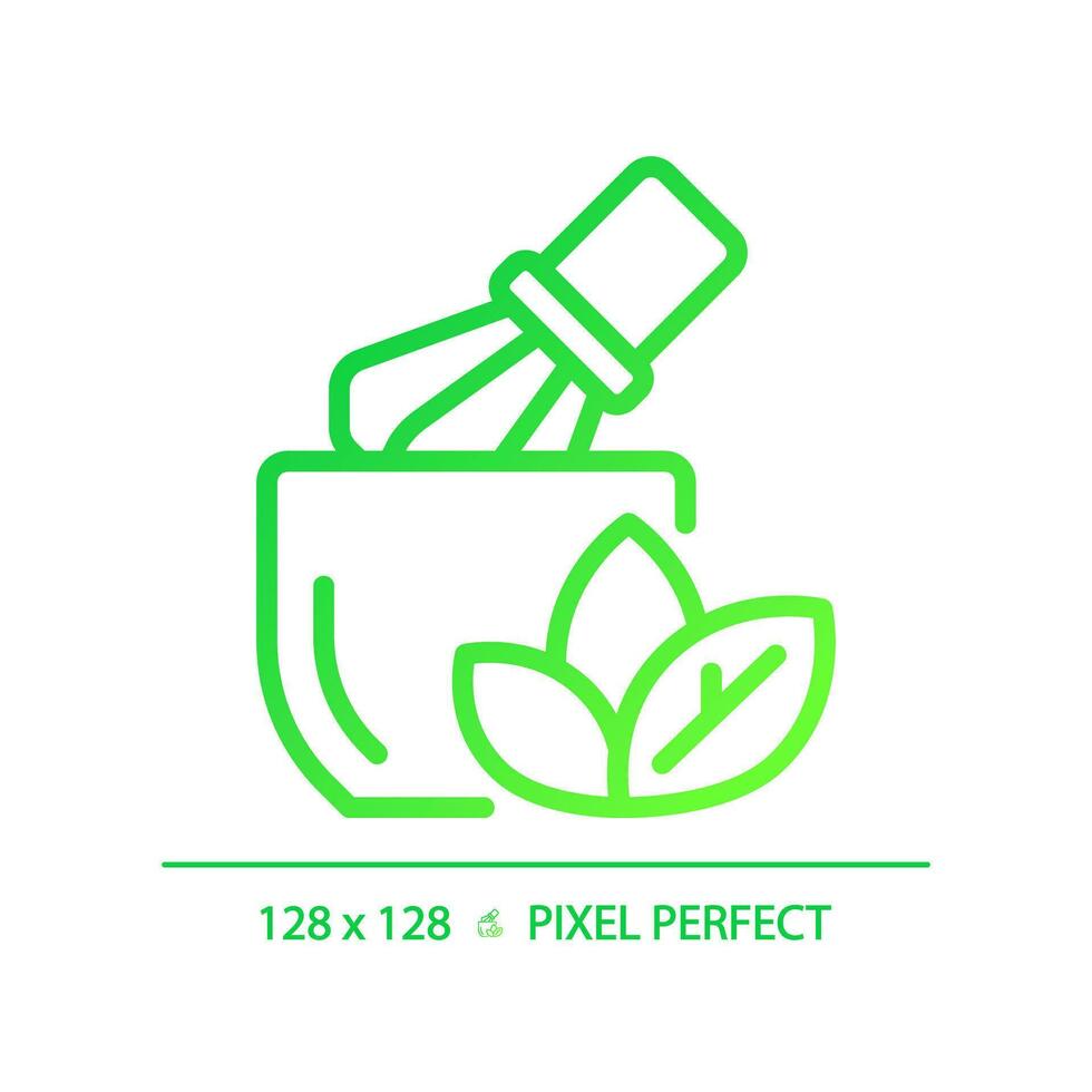 2D pixel perfect gradient herbal icon, isolated vector, thin line green illustration representing allergen free. vector