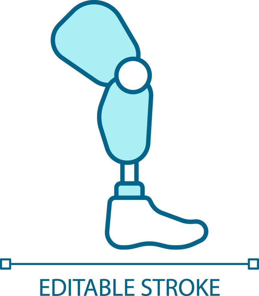 2D pixel perfect editable blue prosthetic leg icon, isolated monochromatic vector, thin line illustration representing medical care equipment. vector