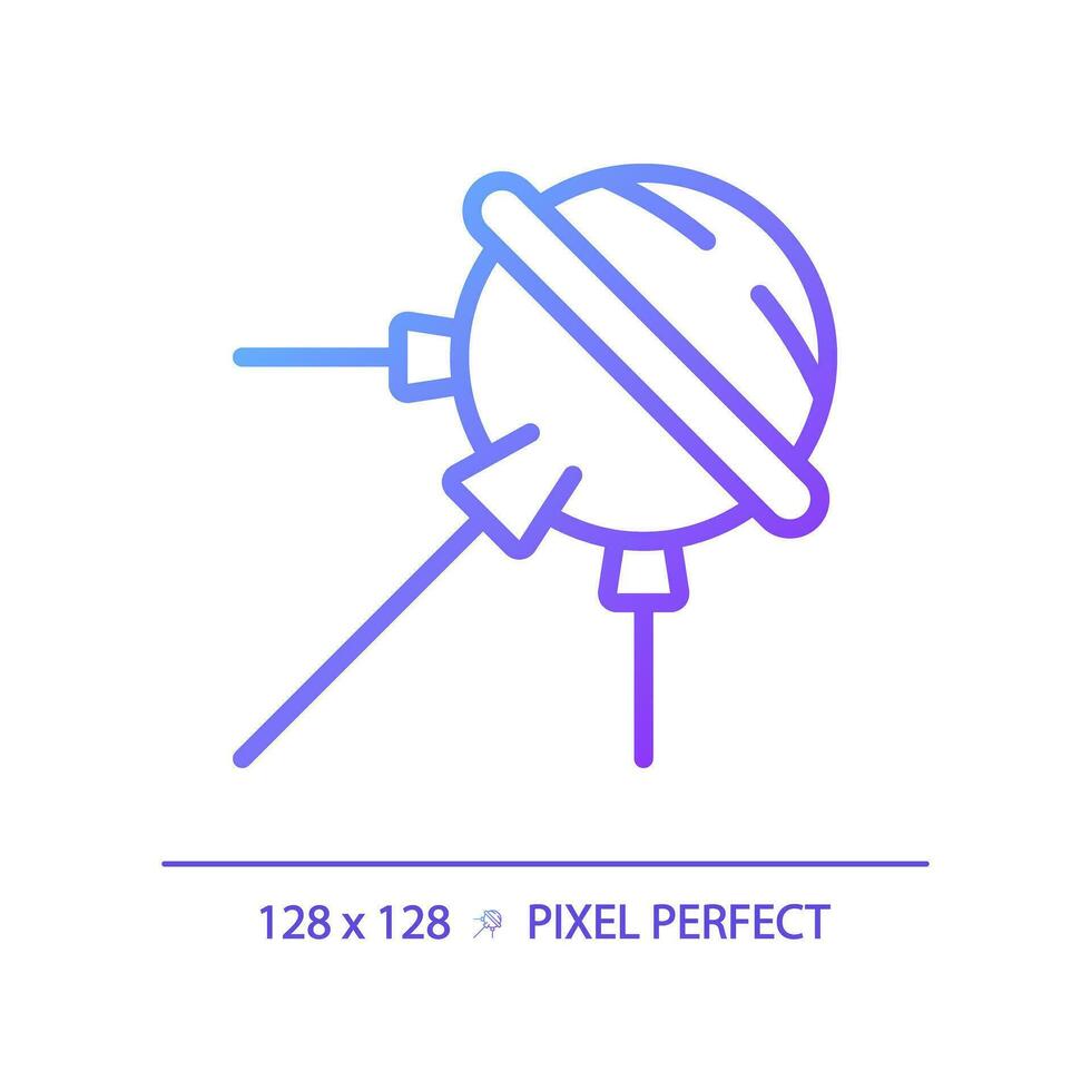 Sputnik pixel perfect gradient linear vector icon. Artificial satellite. Space race. Aerospace engine. Soviet union. Thin line color symbol. Modern style pictogram. Vector isolated outline drawing