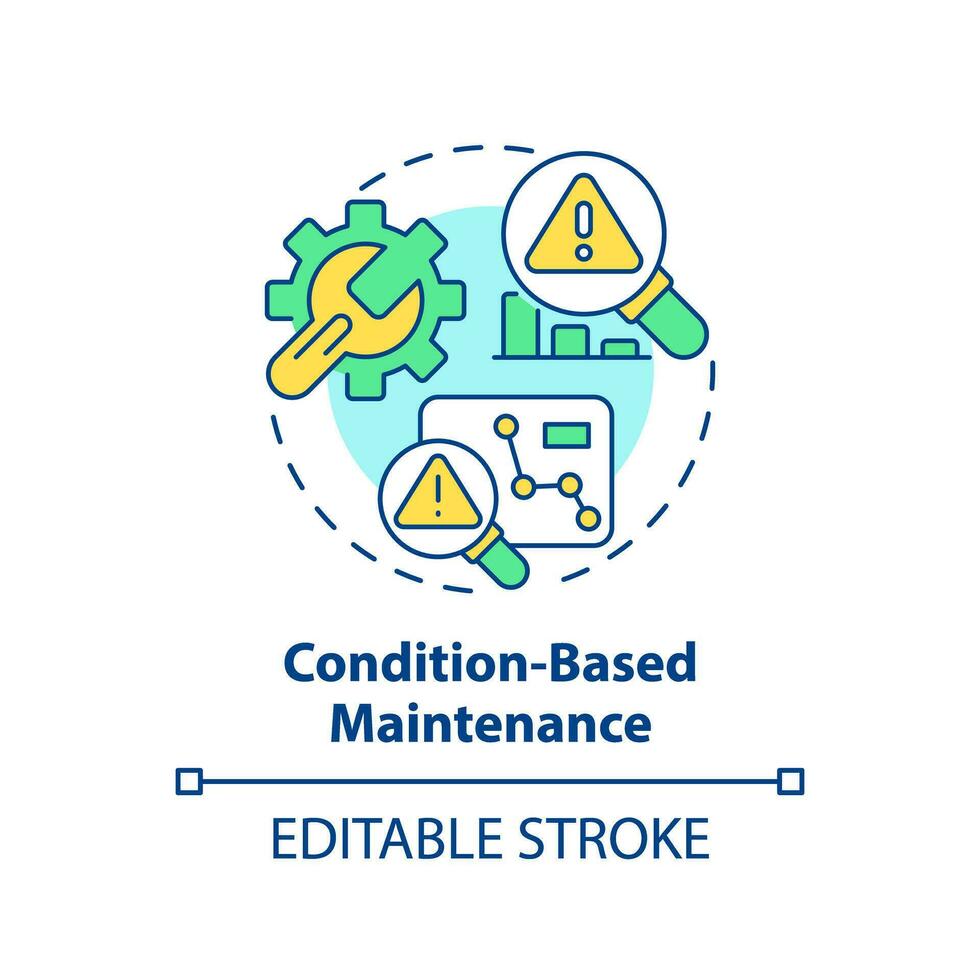 2D editable multicolor icon condition based maintenance concept, simple isolated vector, predictive maintenance thin line illustration. vector